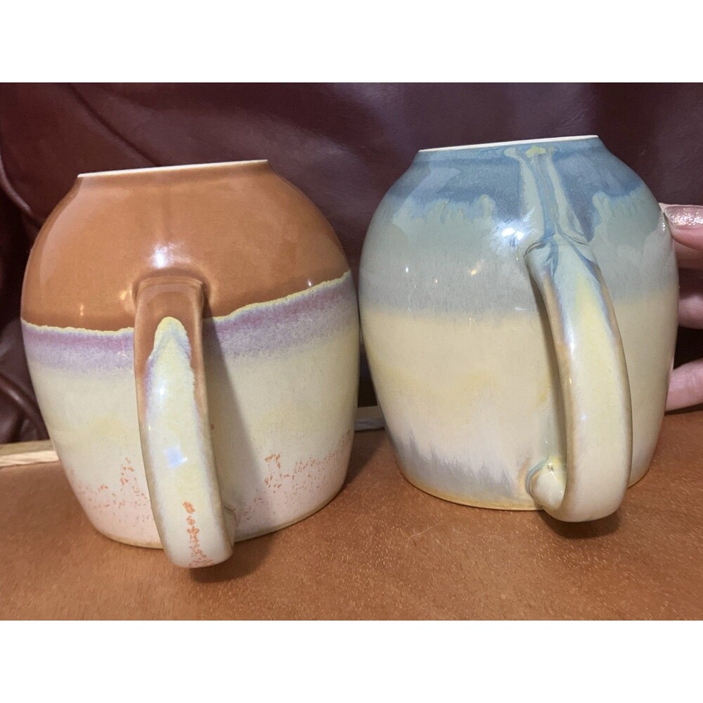 2 Ceramic urban Pottery Cabin style Coffee Mugs 12-16 oz Drip Glaze - Picture 3 of 16